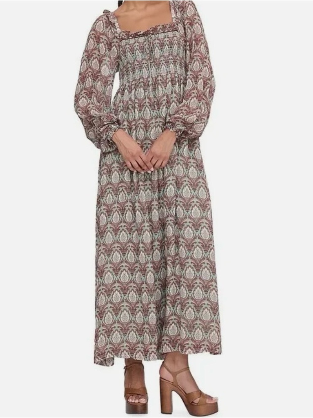 Hill House Scarlett Long Sleeve Midi Nap Dress in Pine Cone Sage Small